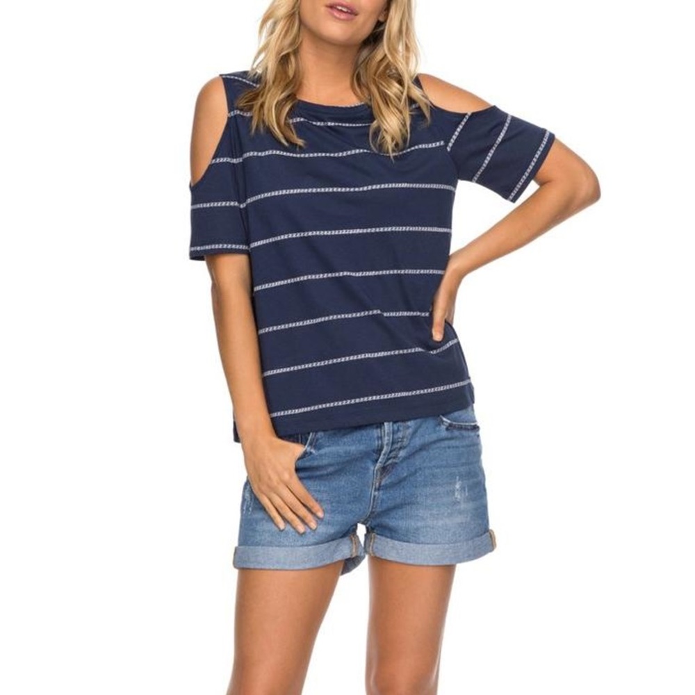 Roxy Striped Cold Shoulder Top